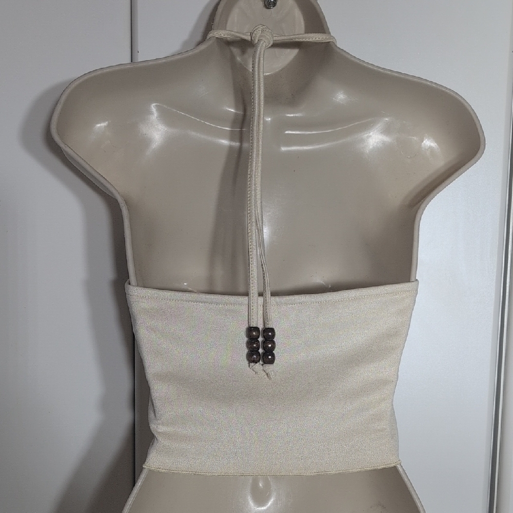 ROMWE Cream Halter Top with Floral Embroidery - Picture 4 of 5
